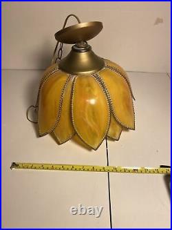 VTG 1960s Yellow Flower Swag Lamp Sunflower Chandelier Tulip Slag Hanging Lamp