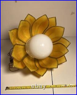 VTG 1960s Yellow Flower Swag Lamp Sunflower Chandelier Tulip Slag Hanging Lamp