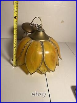 VTG 1960s Yellow Flower Swag Lamp Sunflower Chandelier Tulip Slag Hanging Lamp