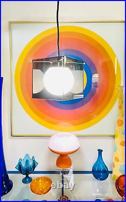 VTG 1970s MOD Cube Square Lucite Acrylic Glass Globe Lamp Ceiling Light Fixture