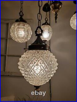 VTG 5 Globe Swag Light Hanging Plug In Lamp Regency Glass Mid Century Chandelier