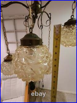 VTG 5 Light Opalescent Glass Globe Swag Mid Century Hanging Lamp Plug In