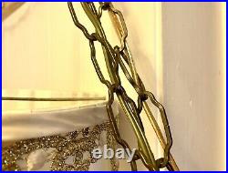 VTG 60s Hollywood Regency Hanging Lamp Swag Brass Cherub Lamp Satin Shade Pair