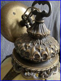 VTG 6 Panel Caramel Slag Glass Tulip Ceiling Hanging Lamp Fixture MCM Victorian