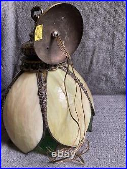 VTG 6 Panel Caramel Slag Glass Tulip Ceiling Hanging Lamp Fixture MCM Victorian