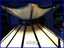 VTG 70's Stained Slag Glass Retro Hanging Swag Light Lamp 16.5 Diameter