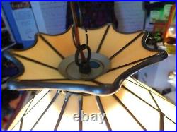 VTG 70's Stained Slag Glass Retro Hanging Swag Light Lamp 16.5 Diameter