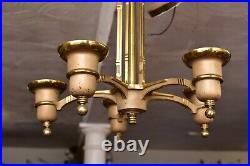 VTG ART DECO Ceiling Light Lamp Fixture Pendant Brass hanging chandelier 16 ATQ