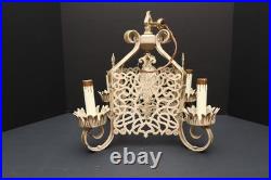 VTG ART DECO Hanging Lamp Gothic Spanish Revival Chandelier 4 Light Fixture ATQ