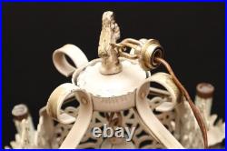 VTG ART DECO Hanging Lamp Gothic Spanish Revival Chandelier 4 Light Fixture ATQ