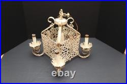 VTG ART DECO Hanging Lamp Gothic Spanish Revival Chandelier 4 Light Fixture ATQ