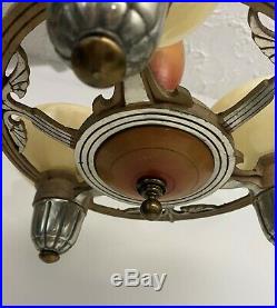 VTG Antique Art Deco 3 Light Chandelier Slip Shade Custard Glass Hanging Ceiling