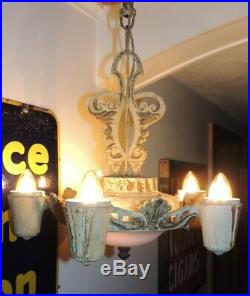 VTG Antique Cast Chandelier Art Deco Victorian Hanging Light Fixture Lamp 5 Rare