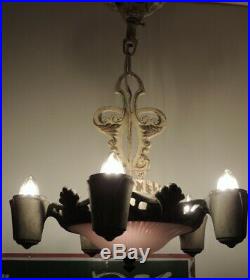 VTG Antique Cast Chandelier Art Deco Victorian Hanging Light Fixture Lamp 5 Rare