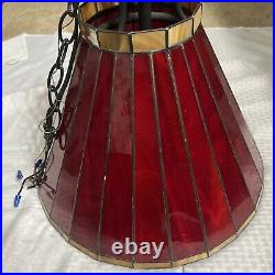 VTG Beautiful Red Stained Glass Hanging Ceiling Light Fixture Lamp 16X16 #2