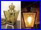 VTG Brass Hanging Lamp 4 Panel Yellow Glass Light MCM Porch French Country 13x8