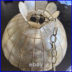 VTG Capiz Shell Scallop Lamp Shade 16 Mid Century Boho Swag Chain READ