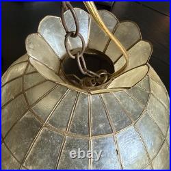VTG Capiz Shell Scallop Lamp Shade Tiffany Style 16 Mid Century Boho Swag Chain