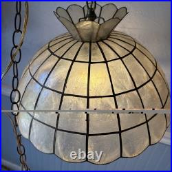 VTG Capiz Shell Scallop Lamp Shade Tiffany Style 16 Mid Century Boho Swag Chain