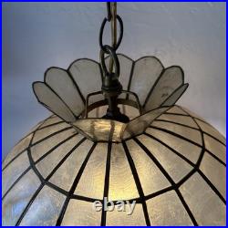 VTG Capiz Shell Scallop Lamp Shade Tiffany Style 16 Mid Century Boho Swag Chain