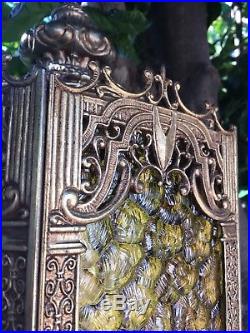 VTG Chandelier Swag Hanging Light Lamp Amber Glass Hollywood Regency Gothic