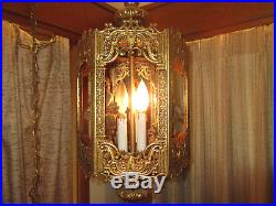 VTG Chandelier Swag Hanging Light Lamp Hollywood Regency Cherebs