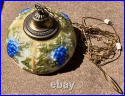 VTG Dillard M. Smith Milk Glass Raised Grape Hanging Swag Lamp Light Fixture