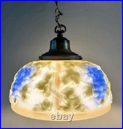 VTG Dillard M. Smith Milk Glass Raised Grape Hanging Swag Lamp Light Fixture