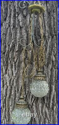 VTG Double Pendant Swag Lamp Light Fixture Hollywood Regency Ceiling MCM