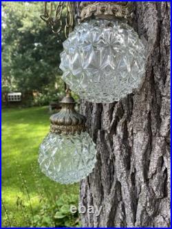 VTG Double Pendant Swag Lamp Light Fixture Hollywood Regency Ceiling MCM