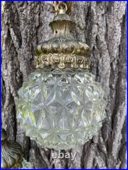 VTG Double Pendant Swag Lamp Light Fixture Hollywood Regency Ceiling MCM