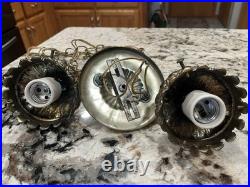 VTG Double Pendant Swag Lamp Light Fixture Hollywood Regency Ceiling MCM