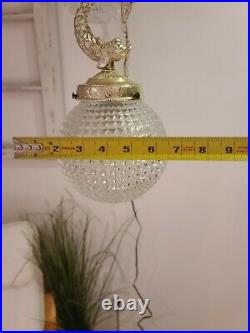 VTG Double Swag Hanging Light Clear Glass Globe Mid Century Lamp Plug
