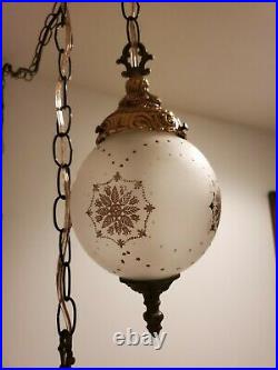 VTG Double Swag Hanging Light Ornate Small Glass Globe Mid Century Lamp Plug