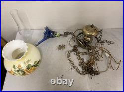 VTG Gone with the Wind Hand Painted Flower Hanging Hurricane Hanging Lamp