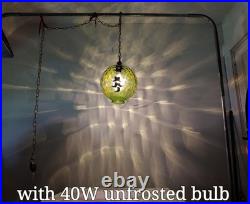 VTG Green Optic Glass Swag Lamp Raised Gold Floral Motif MCM Falkenstein Style