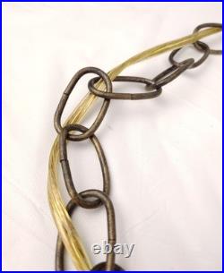 VTG Green Optic Glass Swag Lamp Raised Gold Floral Motif MCM Falkenstein Style