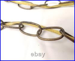 VTG Green Optic Glass Swag Lamp Raised Gold Floral Motif MCM Falkenstein Style