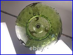 VTG Green Optic Glass Swag Lamp Raised Gold Floral Motif MCM Falkenstein Style