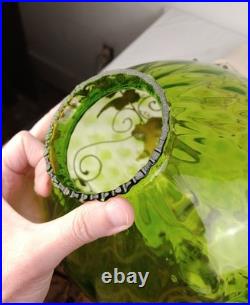 VTG Green Optic Glass Swag Lamp Raised Gold Floral Motif MCM Falkenstein Style