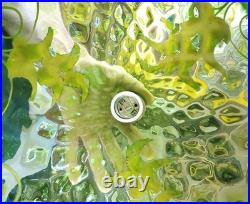 VTG Green Optic Glass Swag Lamp Raised Gold Floral Motif MCM Falkenstein Style