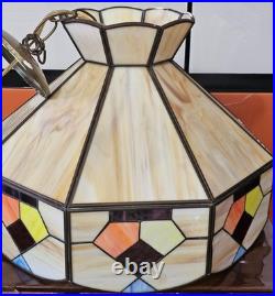 VTG Hanging Ceiling Light Stained Leaded Glass 18Wide Tiffany Style Lighting