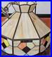 VTG Hanging Ceiling Light Stained Leaded Glass 18Wide Tiffany Style Lighting