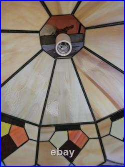 VTG Hanging Ceiling Light Stained Leaded Glass 18Wide Tiffany Style Lighting