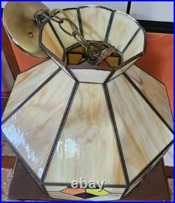 VTG Hanging Ceiling Light Stained Leaded Glass 18Wide Tiffany Style Lighting