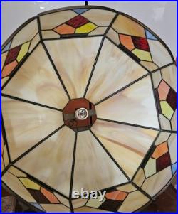 VTG Hanging Ceiling Light Stained Leaded Glass 18Wide Tiffany Style Lighting