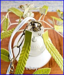 VTG Hanging Metal Flower Tole Chandelier Swag Chain Lamp 17 wide DS70 BIN00