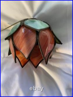 VTG Hanging Slag Glass Tulip Design Green & Orange With 13ft Cord On&Off Switch
