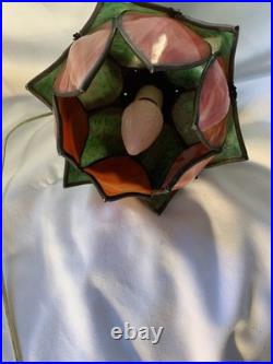 VTG Hanging Slag Glass Tulip Design Green & Orange With 13ft Cord On&Off Switch