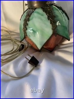VTG Hanging Slag Glass Tulip Design Green & Orange With 13ft Cord On&Off Switch